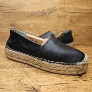 Fabiolas Handcrafted black leather platform espadrilles shoes size 10